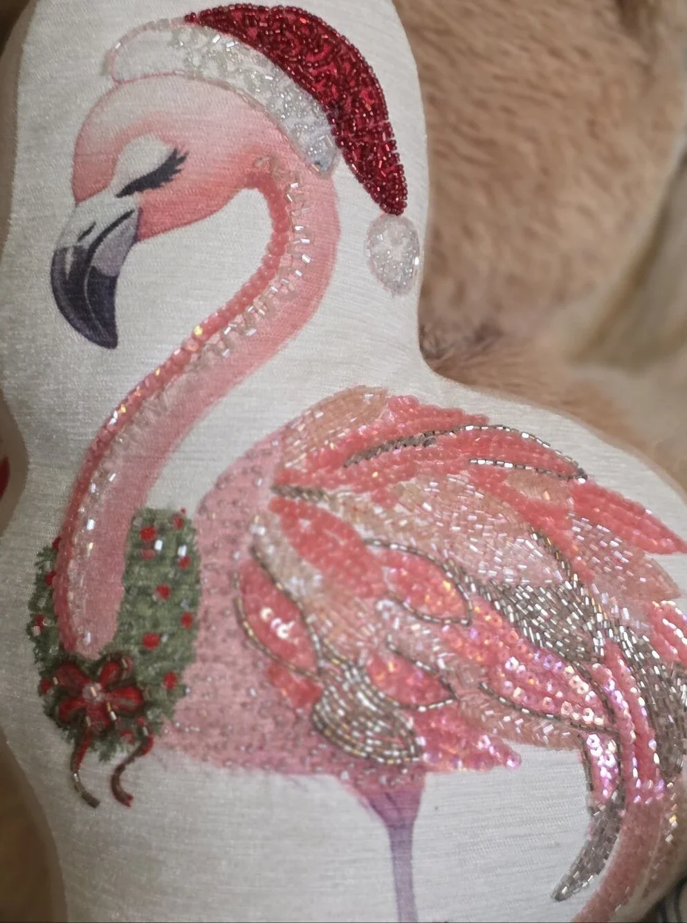 Festive Flamingo Holiday Accent Pillow in Pink and White